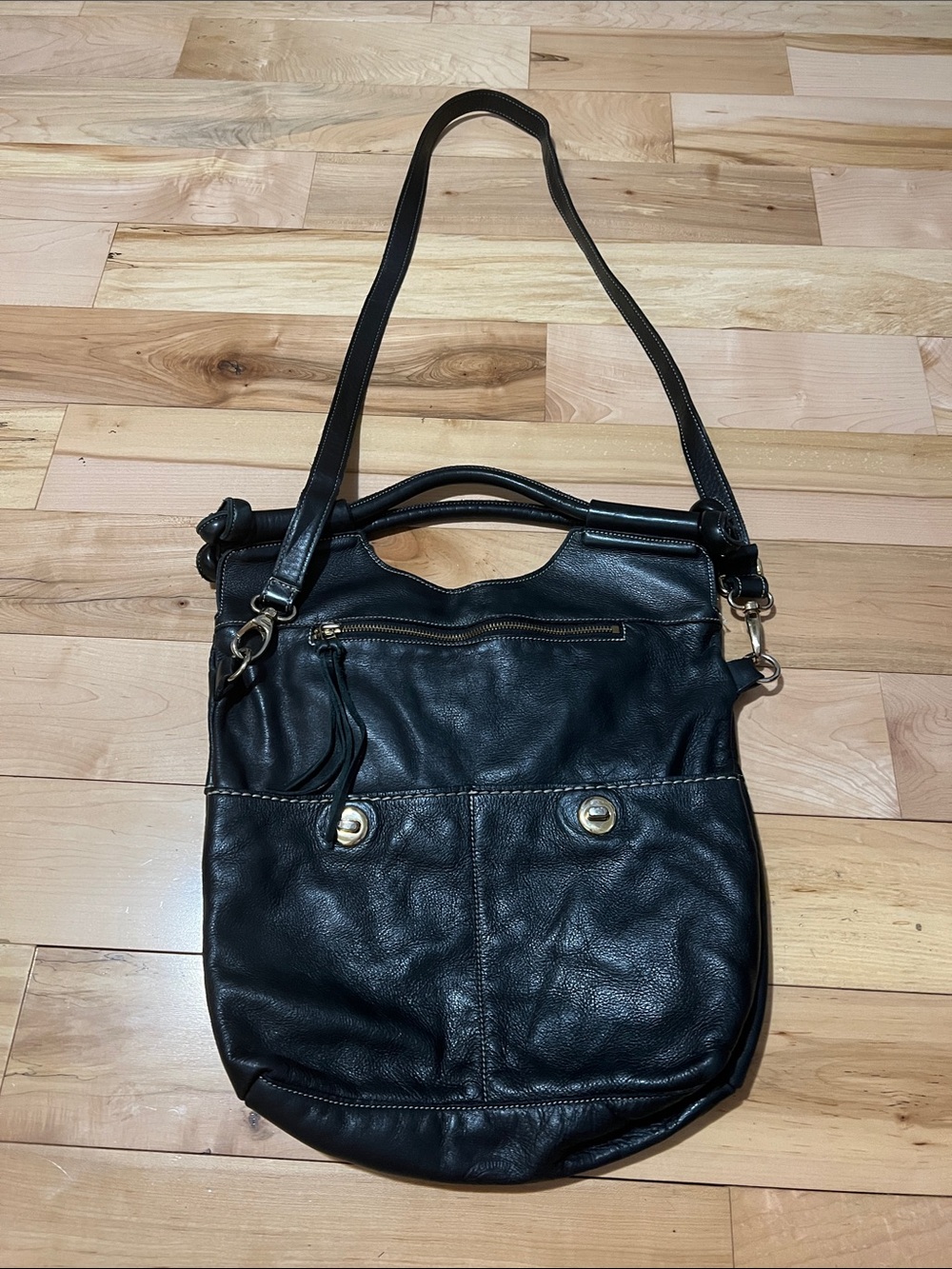 Roots Black Leather Lauren Crossbody Bag